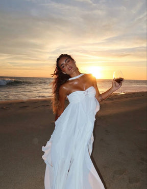 Vestido Longo com Babados e Sem Alça - Estela