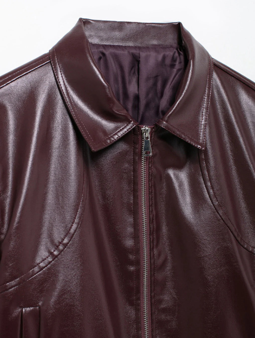 Jaqueta de Couro com Ziper Frontal