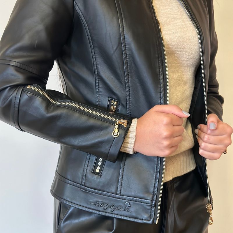 Jaqueta de Couro Gola Alta