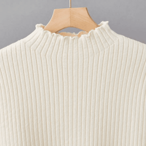 Blusa Peluciada e Canelada com Gola Alta