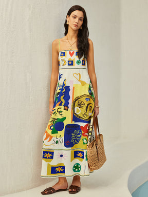 Vestido Longo com Estampa Tropical