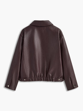 Jaqueta de Couro Sintético com Zíper - Vintage