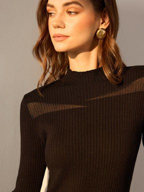 Suéter Skinny com Detalhes Transparentes e Canelados