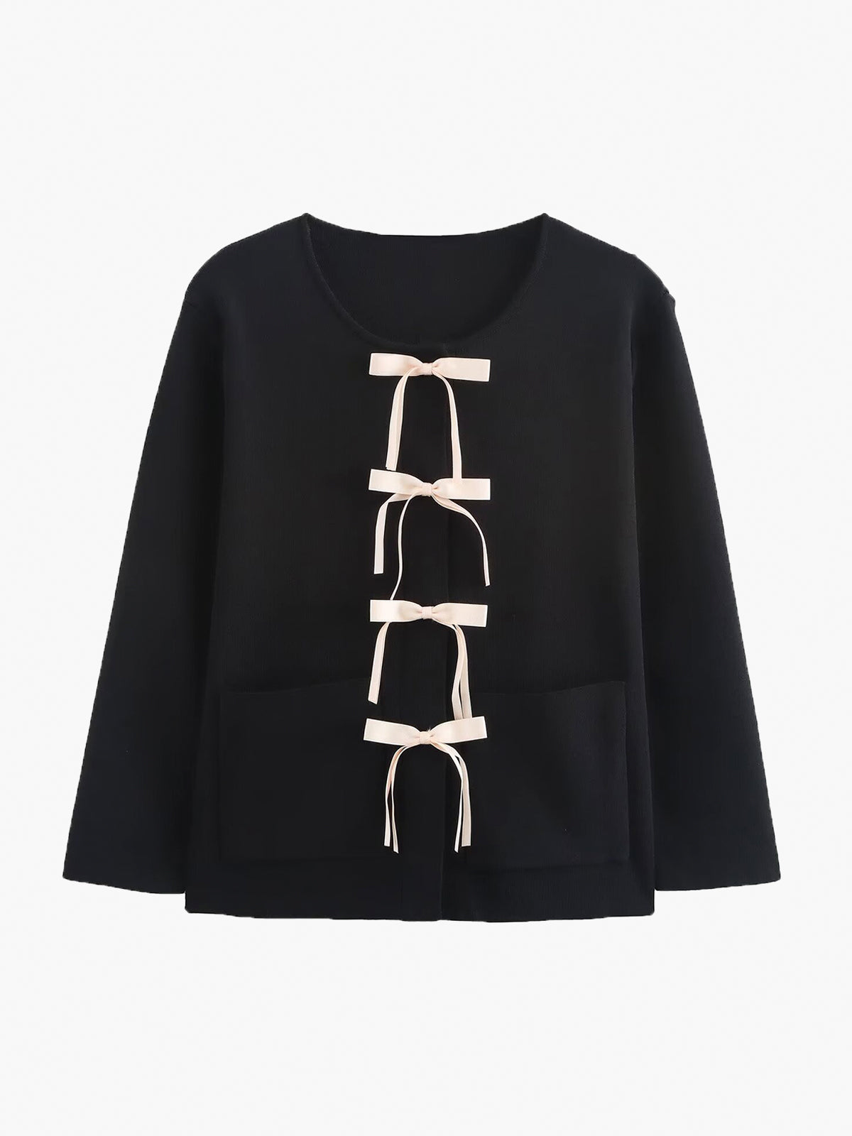 Cardigan de Malha com Bolsos e Laços