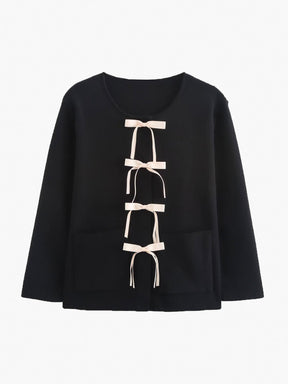 Cardigan de Malha com Bolsos e Laços