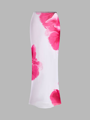 Conjunto de Biquíni e Saia Semitransparente Floral