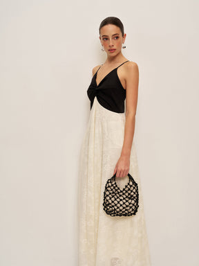 Vestido Longo com Frente Torcida em Dois Tons - Twist