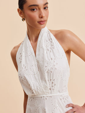 Vestido Midi com Decote Halter e Cinto e Ilhós