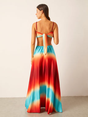 Vestido de Cetim com Recorte na Cintura e Degradê