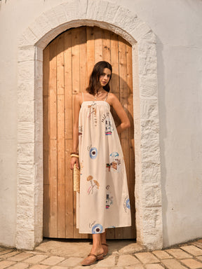 Vestido Longo com Amarração Frontal e Estampado