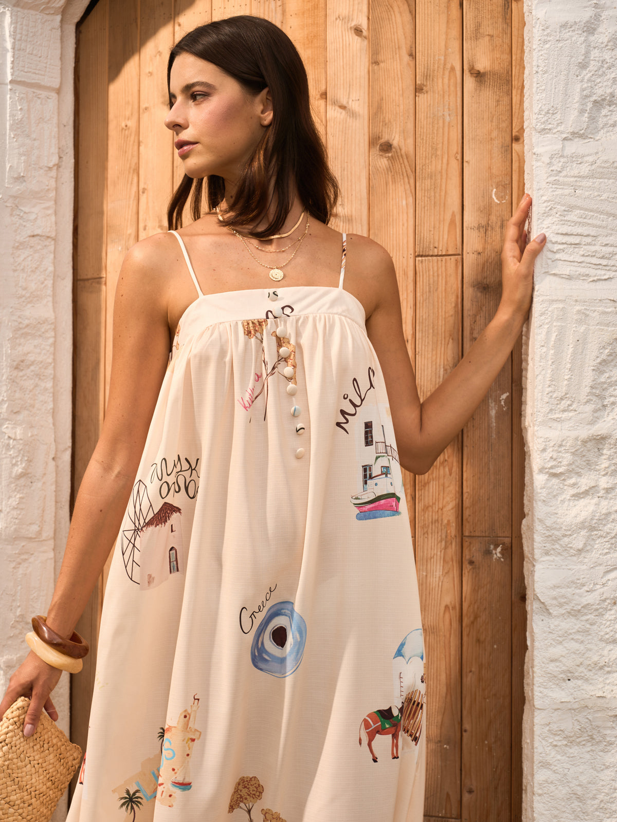 Vestido Longo com Amarração Frontal e Estampado