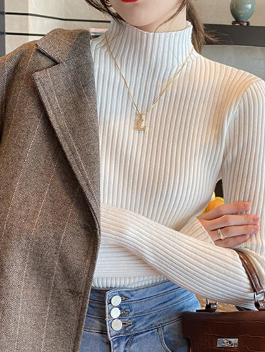 Blusa Canelada Gola Alta