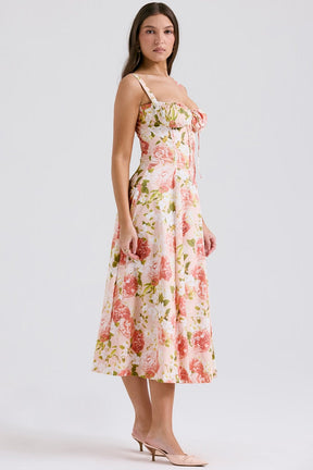 Vestido Floral com Decote Corset - Florence