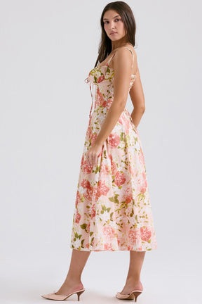 Vestido Floral com Decote Corset - Florence