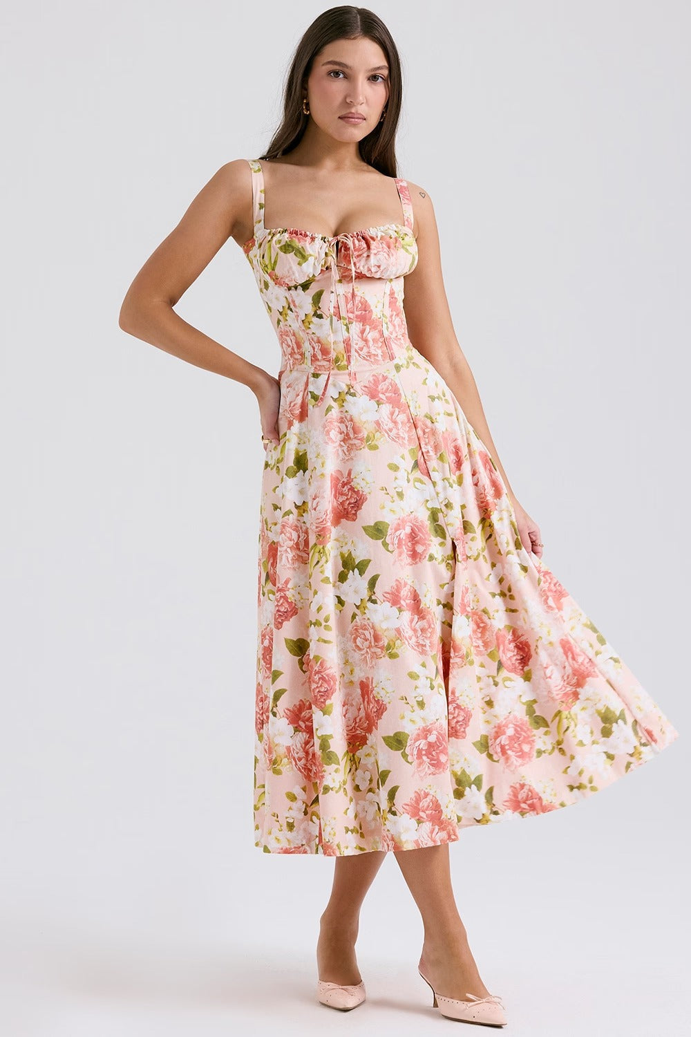Vestido Floral com Decote Corset - Florence