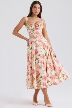 Vestido Floral com Decote Corset - Florence