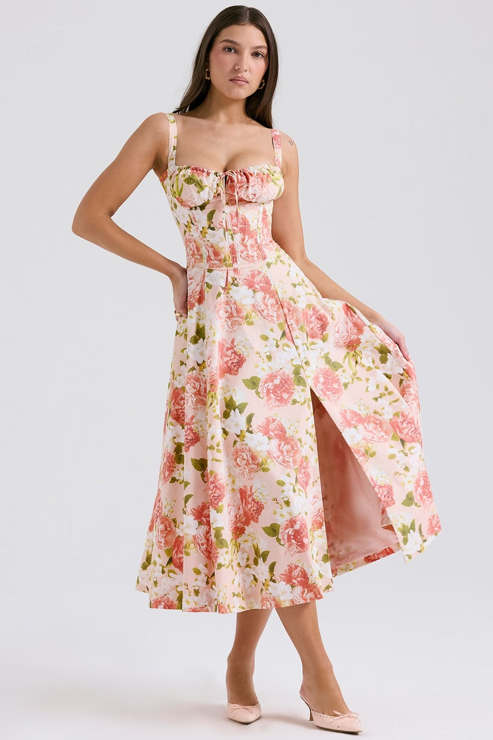 Vestido Floral com Decote Corset - Florence