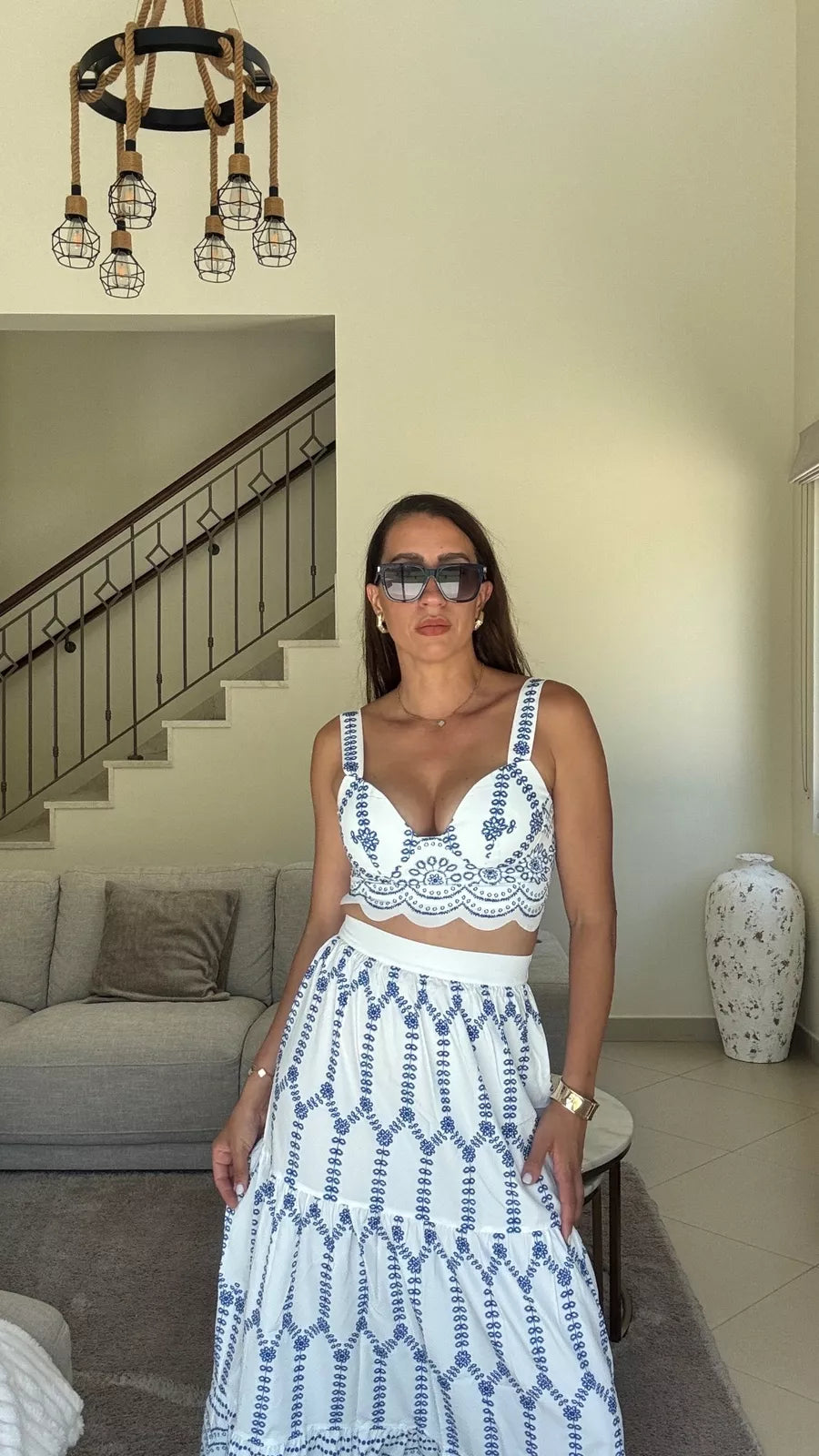 Conjunto de Saia Estampada com Amarração nas Costas