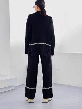 Conjunto de Tricô com Suéter Mullet Gola Alta e Calça Cintura Alta Confortável