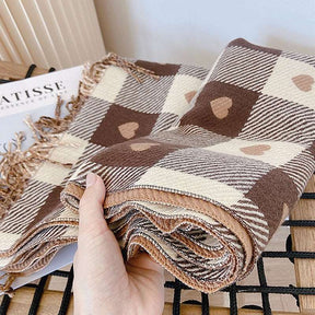 Cachecol Cashmere Xadrez com Coração de Malha Premium