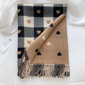 Cachecol Cashmere Xadrez com Coração de Malha Premium
