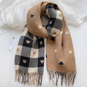 Cachecol Cashmere Xadrez com Coração de Malha Premium