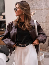 Jaqueta de Couro com Ziper Frontal