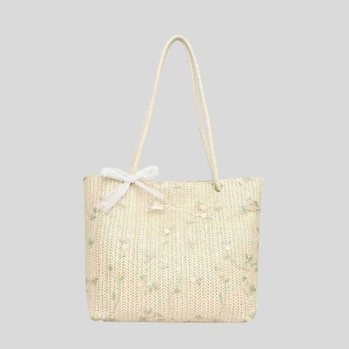 Bolsa de Praia em Palha Nobre Bordada com Flores