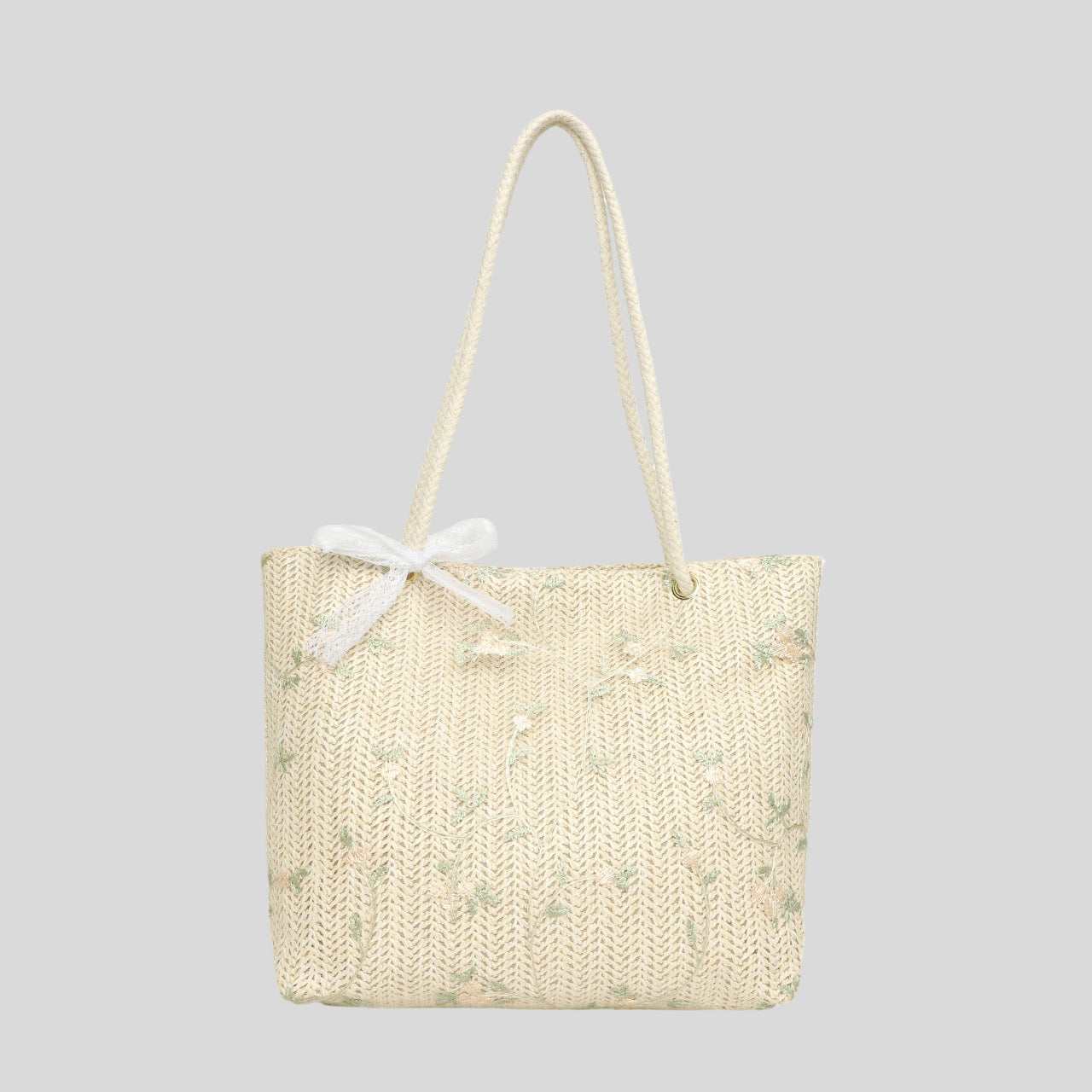 Bolsa de Praia em Palha Nobre Bordada com Flores