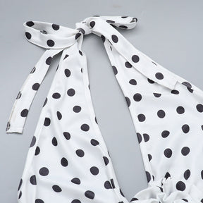 Vestido Longo com Decote Halter com Estampa em Poá - Vintage