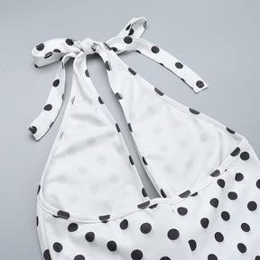 Vestido Longo com Decote Halter com Estampa em Poá - Vintage