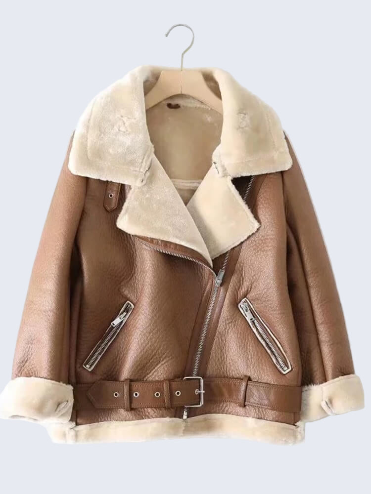 Jaqueta de Couro Forrada em Lã