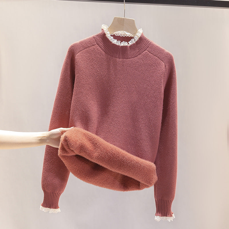Suéter Peluciado com Detalhes de Renda - Fluffy