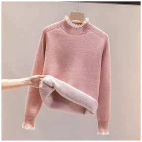 Suéter Peluciado com Detalhes de Renda - Fluffy