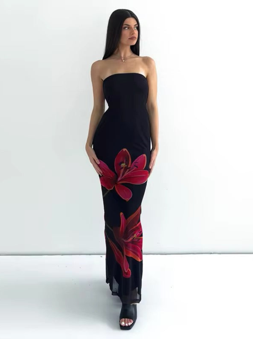 Vestido Longo com Estampa de Flores - Camellia