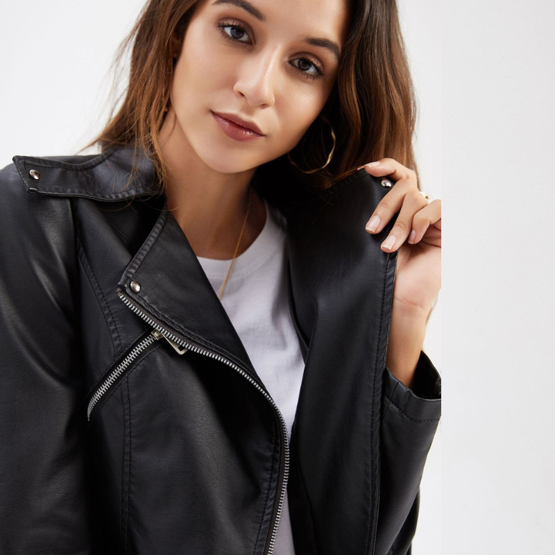 Jaqueta de Couro com Zíper