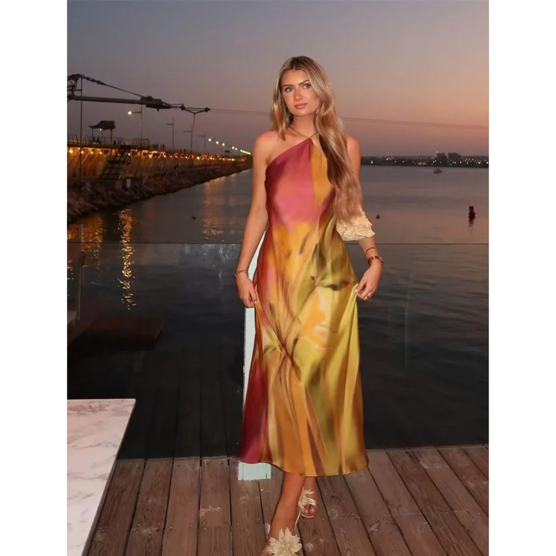 Vestido Acetinado Estampado - Flora